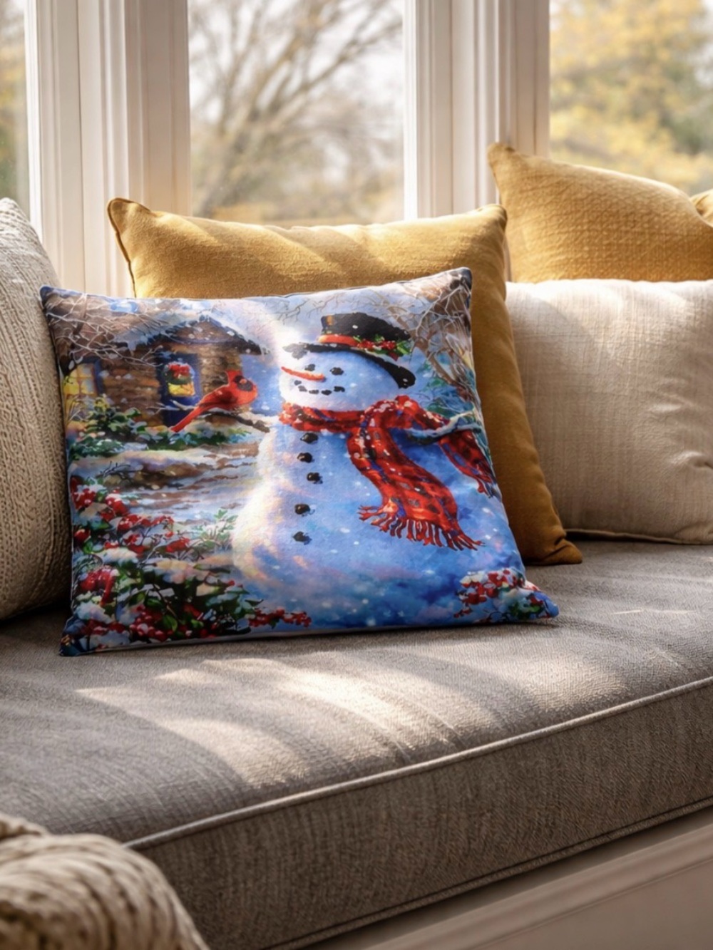 Festive Snowman Pillow Cover